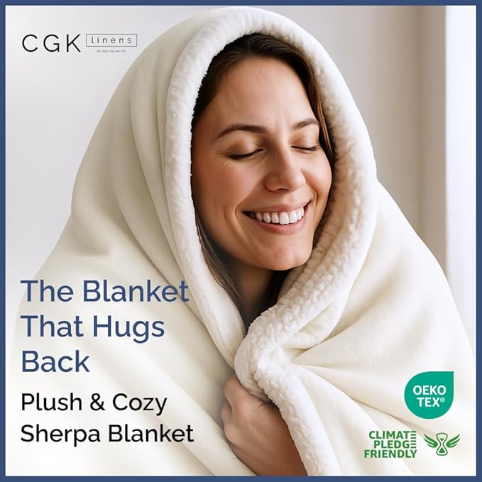 Sherpa Fleece Blanket Twin Size - Reversible Sherpa Fleece Twin Blanket - Super Soft Double Sided for Bed, Sofa, Couch - Thick, Warm, Fuzzy and Plush - Luxurious Bedding for Winter - Ivory, 60" x 80"