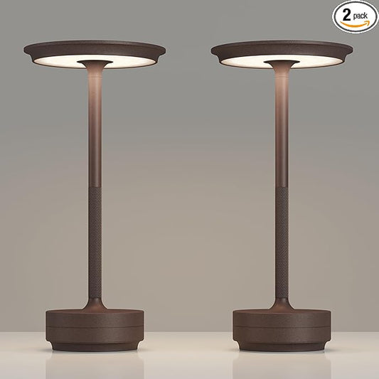 2 Pack Rechargeable Cordless Table Lamps, 5000mAh Portable Battery Table Light, 3 Color Stepless Dimming LED Table Light with Memory Function, for Outdoor/Home/Patio/Restaurant.(Rust)