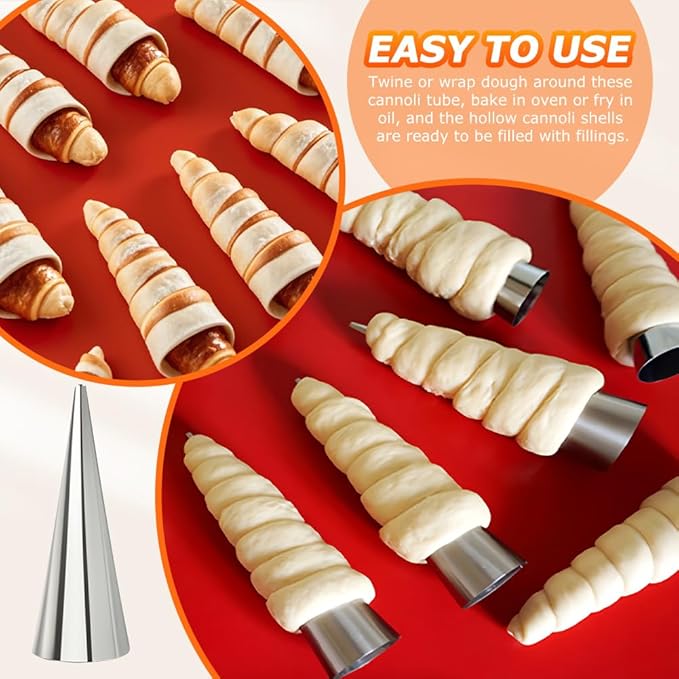 35pcs Cream Horn Kits for Baking, Cannoli Forms Tubes Kit, Stainless Steel 16pcs Cone Shaped and 12pcs Tubular Shaped Baking Pan for Danish Pastry, Cream Roll, Croissant