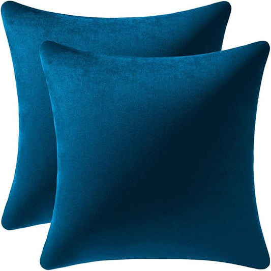 DEZENE Midnight Blue Throw Pillow Covers 2 Pack 24 x 24 Inch Cozy Soft Velvet Square Decorative Pillow Cases, Lumbar Toss Pillow Shams, Euro Cushion Covers for Farmhouse, Couch, Sofa, Bed