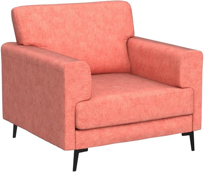 CDCASA Accent Chair, Linen Fabric Oversized Mid Century Modern Chair Set of 2, Comfy Upholstered Armchair Reading Accent Chairs Sofa Chairs for Bedroom Living Room, Coral Pink