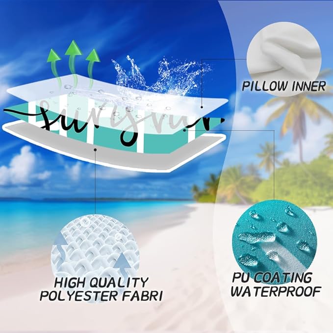 DFXSZ Outdoor Pillow Covers 18x18 Inch Set of 2 Hello Sunshine Decor Blue Green Waterproof Throw Pillow Covers Summer Outdoor Waterproof Pillow covers Decor for Patio Funiture Garden Sofa Couch 020D18