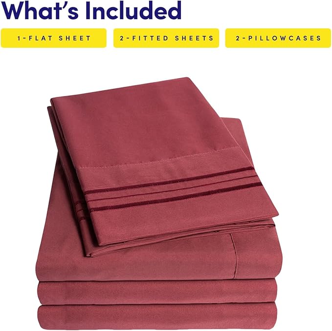 1500 Supreme Collection Extra Soft Split King Sheets Set, Burgundy - Luxury Bed Sheets Set with Deep Pocket Wrinkle Free Bedding, Over 40 Colors, Split King Size, Burgundy