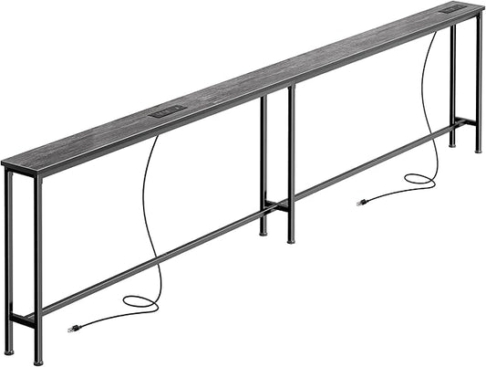 SUPERJARE 102 Inch Sofa Table with 2 Power Outlets and USB-C Ports, 5.9 Inch Narrow Console Table with Storage, Extra-Long, for Entryway Hallway Couch Behind Sofa, Small Spaces, Living Room, Grey