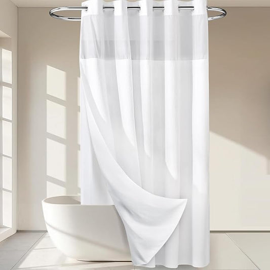 River Dream Extra Long Shower Curtains No Hooks Waffle Weave Shower Curtain with Snap in Liner - 71W x 86H,Hotel Grade,Spa Like Bath Curtain,White