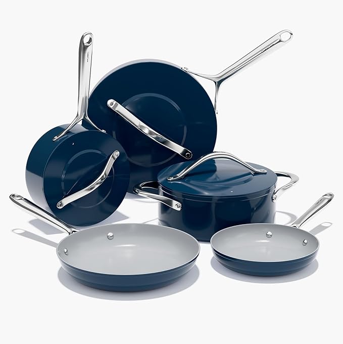 Ceramic Nonstick Pots and Pans Set 8-Piece Cookware Set - Non-Toxic & PTFE/PFOA/PFAS Free, Induction Compatible, Oven & Dishwasher Safe to 500°F, Navy Blue