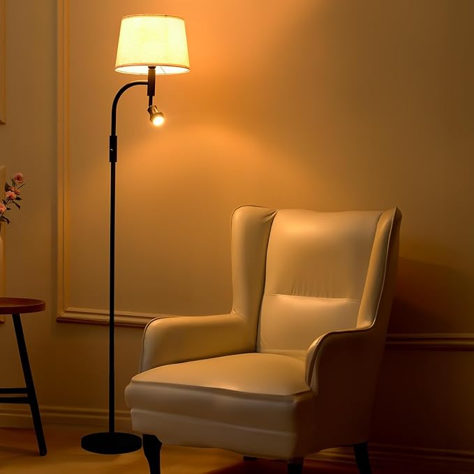 Floor Lamp for Living Room, Vintage Two-Light Tall Floor Lamp with knob, LED Reading Standing Lamp for Bedroom Office - Black