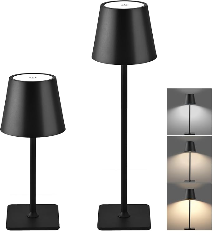 Cordless Table Lamps Rechargeable, Adjustable Height, 5200mAh Battery Operated Lamp, 3 Color Stepless Dimming Up, Outdoor Table Lamps for Dining, Bedroom, Outdoor (2 Pack)
