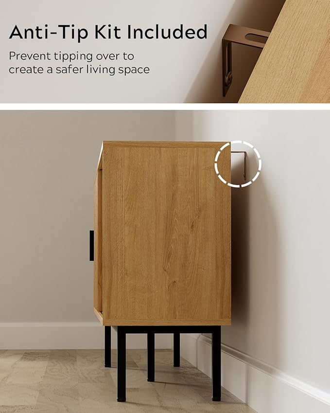 Fluted Tv Stand Set of 2, Modern Entertainment Center with Adjustable Shelves, Sliding Doors, Wood Media Console with Storage for Living Room, Natural Oak