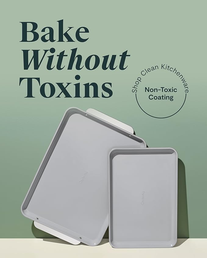 Caraway Non-Stick Ceramic Baking Sheet Duo - Naturally Slick Ceramic Coating - Non-Toxic, PTFE & PFOA Free - 18 x 13" Large & 15 x 10" Medium - Slate