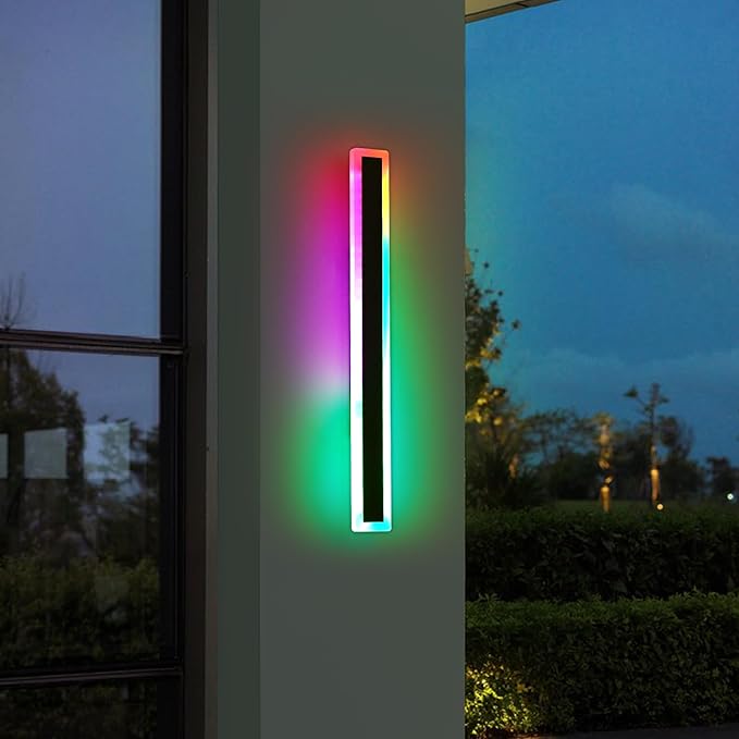 Mikeru Modern Outdoor Light Fixture, 39inch Modern RGB Outdoor Wall Light 10%-100% Dimmable with Memory Function Long Outdoor Porch Lights Featuring Multiple Modes and 12 Colors for Patio Entryway