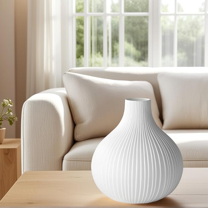 RONDURE 8.7" Modern Ceramic Table Lamp, Modern Bedside Lamps for Bedroom, Living Room and Nightstand, White Translucent Ceramic Shade, Warm Ambient Lighting, Home Decor