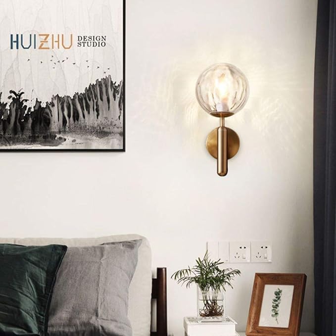 KCO Lighting Modern Wall Sconce Golden Mid Century Industrial Matte Globe Glass Wall Light for Bedroom Vanity Light (Clear)