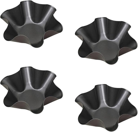Ragyzity Tortilla Pan Set - 4pcs Non-Stick Carbon Steel Taco Salad Bowl Makers Tortilla Shell Pans, Tostada Bake Taco Shells, Flower-shaped Baking Mold Kitchen(Black 4pcs) (16.5x 7.5x 6cm)