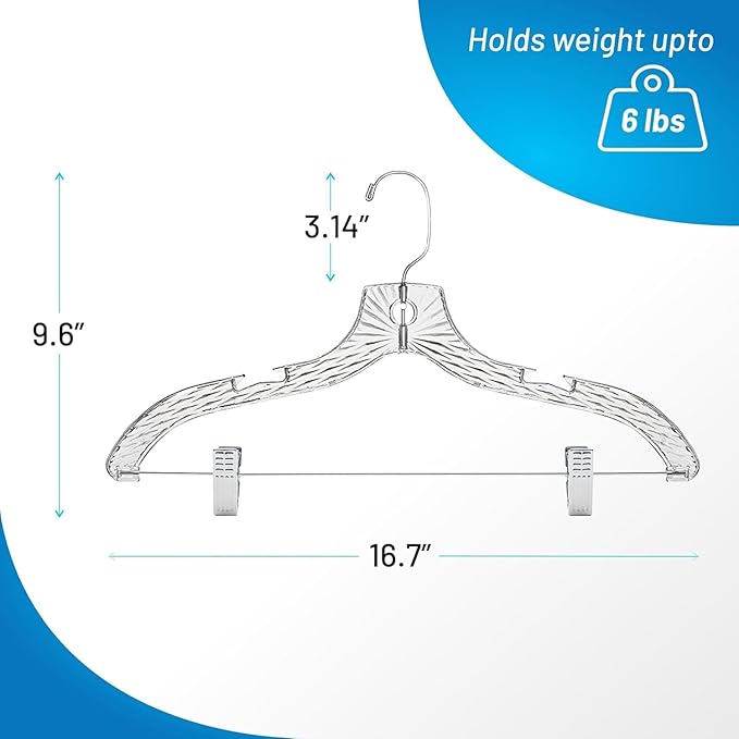 Clothes Hangers with Clips Plastic Set of 100 Pack Heavy Duty Hangers Dresses, T-Shirts Shirt Suit Hangers for Closet Organization Crystal Clear Hanger Pants Skirt Hanger Women and Men