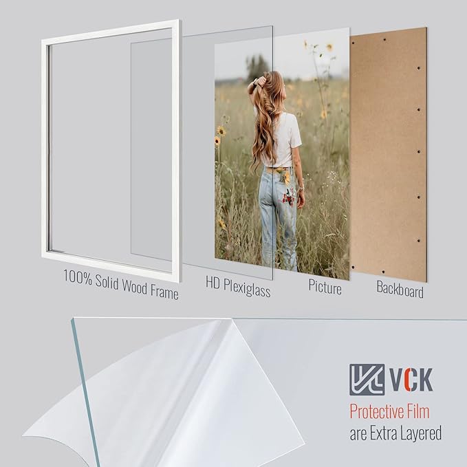 VCK 27x40 Solid Wood Poster Frames, White Exclusive Woodgrain Picture Frame, Wall Mounting Hanging
