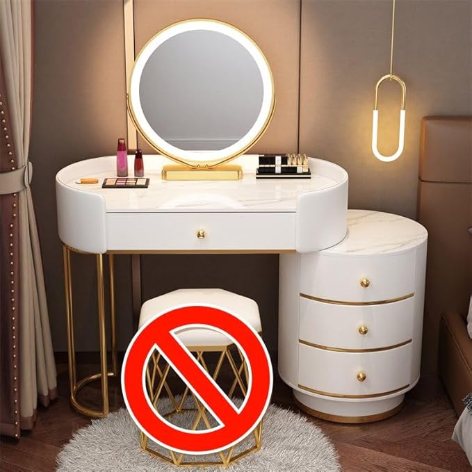 KWOKING Contemporary Make-up Vanity with Slate Stone Top & Storage Drawers Bedroom Dressing Table Storage Cabinet Integrated Table White - Makeup Vanity & Mirror 31" L x 16" W x 31" H