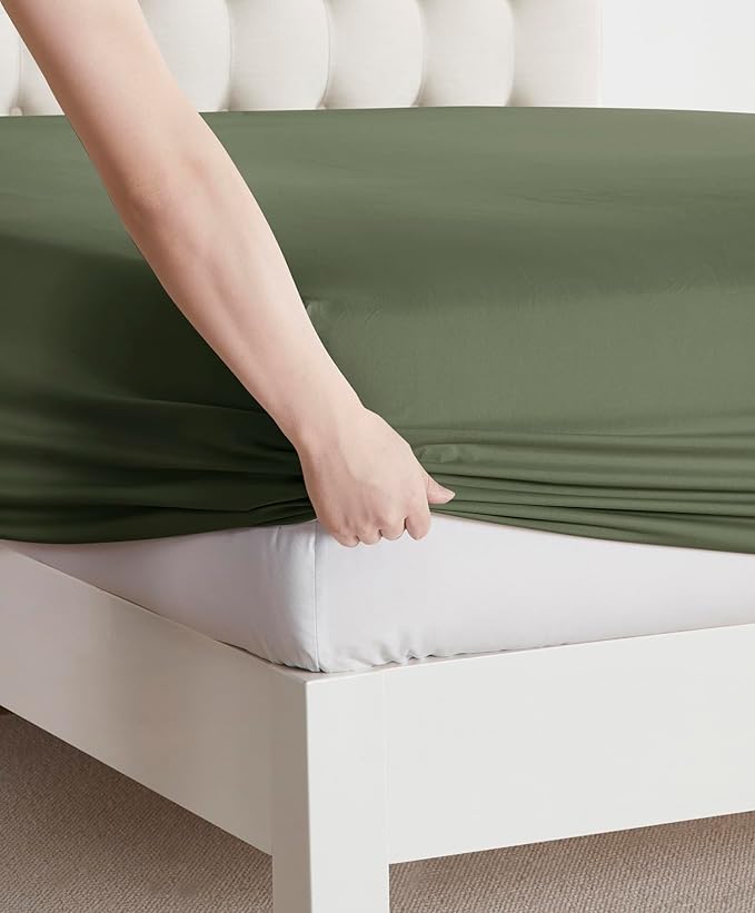 Clara Clark Bed Sheets, Premier 1800 Series Bed Sheet Set, Deep Pocket, Wrinkle, Fade, Stain Resistant, Luxury Soft Bedding Sheets & Pillowcases, King, Olive Green