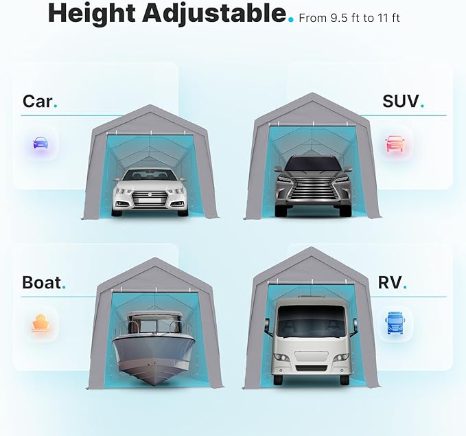 ADVANCE OUTDOOR 10x20 ft Heavy Duty Carport Garage Shelter, Adjustable Height (6.5-11ft) Waterproof Canopy with Removable Sidewalls for Cars, RV, Boat, Truck, Party - Gray