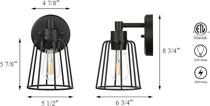 XiNBEi Lighting Wall Sconce, Vintage Cage Sconces Wall Lighting, Farmhouse Black Light Fixture XB-W1287-1-MB