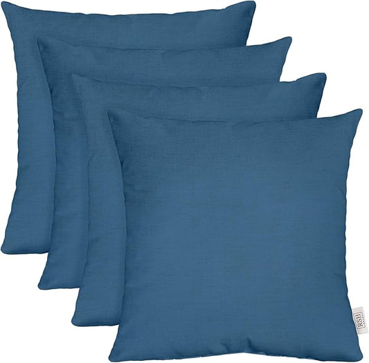RSH DECOR: Sunbrella Square Throw Pillows Set of 4 | 24" x 24" | Water and Fade-Resistant Performance Fabric | Outdoor Pillow Covers with Down-Alternative Inserts | Canvas Regatta