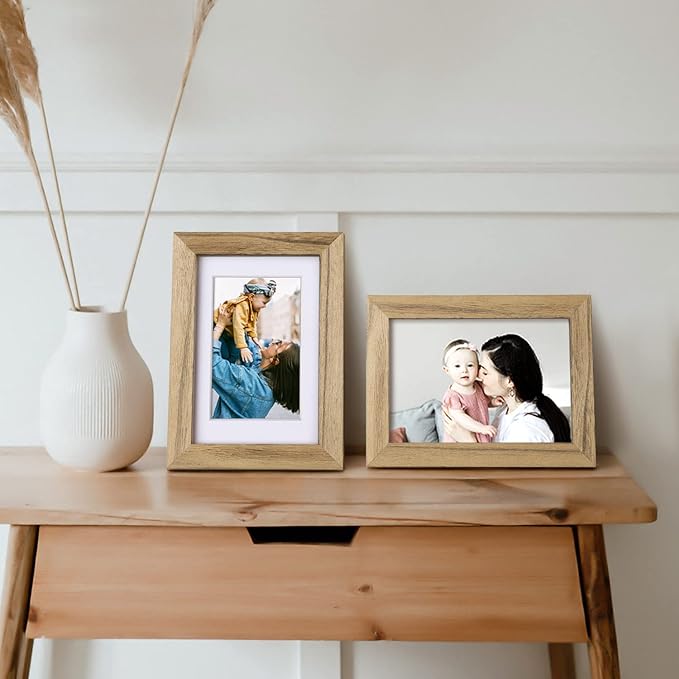 Egofine 4x6 Picture Frame Made of Solid Wood with Plexiglass, Display Pictures 3.5x5 with Mat or 4x6 Without Mat for Tabletop and Wall Mounting, Carbonized Brown