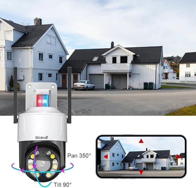 JideTech 5MP 5X Zoom Wi-Fi IP PTZ Camera,Night Vision Human Vehicle Detection AutoTracking Sound and Light Alarm,Two-Way Voice, Outdoor Wireless PTZ Camera,CamHipro