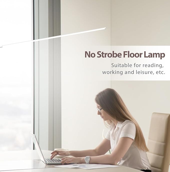 LED Reading Floor Lamp, White Standing Lamp with Touch Control Dimmable 5 Color Temperature, Eye-Caring Bright Floor Reading Light for Bedroom Office