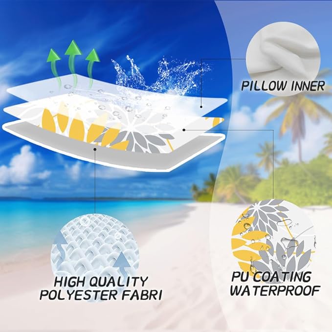 Yellow and Grey Floral Pillow Covers 20x20 Set of 2 Outdoor Waterproof Decorative Throw Pillows Summer Pillow Covers Polyester Cushion Case Decor for Couch Patio Funiture Garden Porch 01Z20