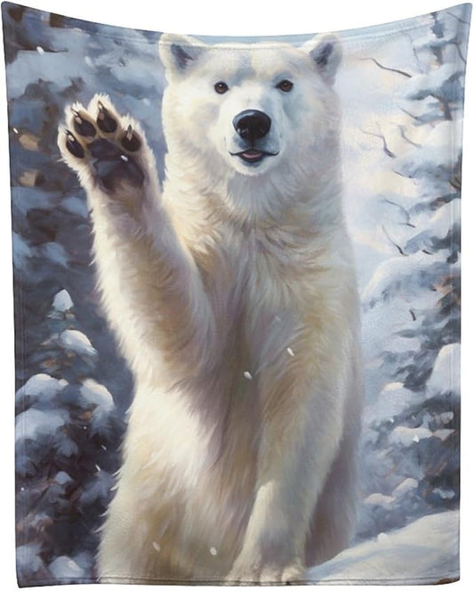 Polar Bear Paw Hello Fleece Throw Blankets Twin Size -Thick Fuzzy Warm Soft Twin Large Winter Blanket Throws for Bed 70x80 in