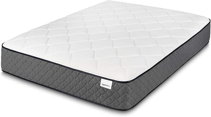 Amazon Basics Memory Foam Mattress, King Size Mattress, Hybrid, 12 Inch, Medium Feel, Motion Isolation Springs, White/Gray