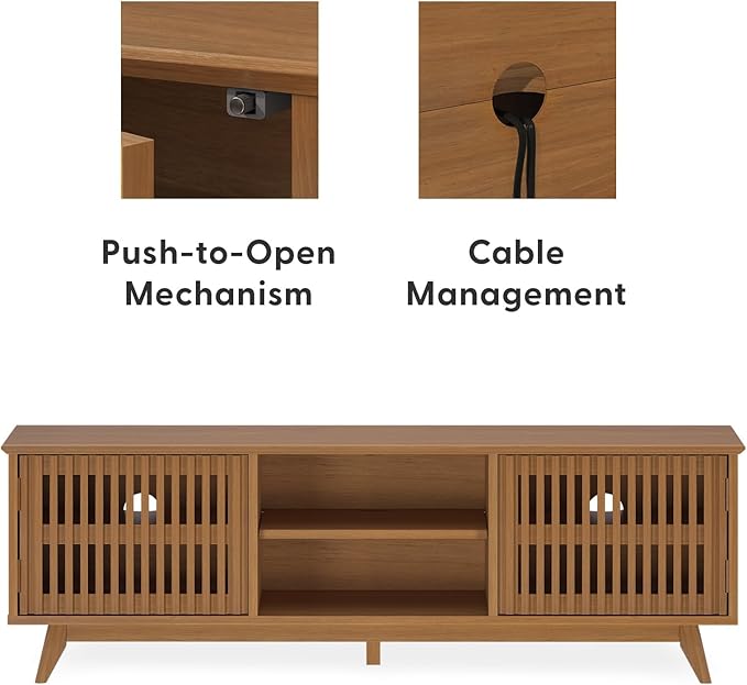 Plank+Beam Mid-Century Modern Wood TV Stand, Solid Wood Entertainment Console with Storage, 59" L x 16" W x 19" H, Pecan