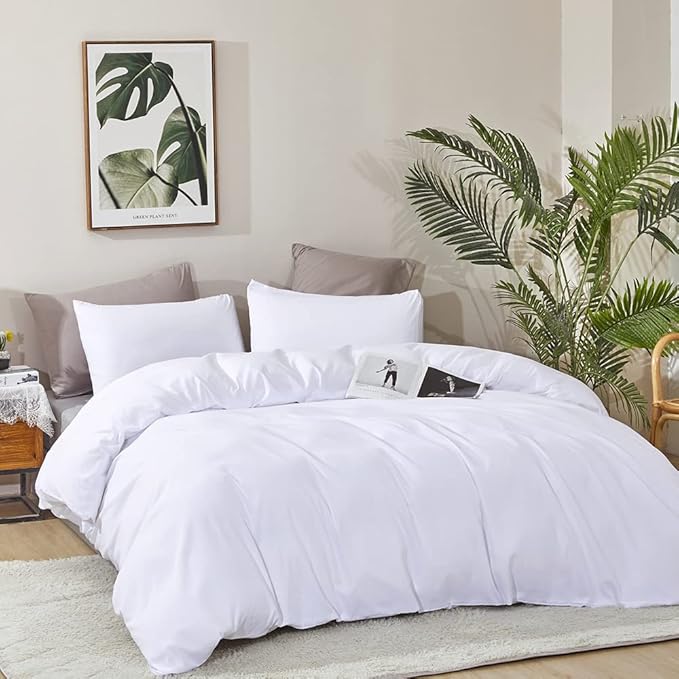 CLOTHKNOW White California King Comforter Set 3Pcs White Bedding Comforter Sets All Season Plain Bed Comforter and 2 x Pillow Cases