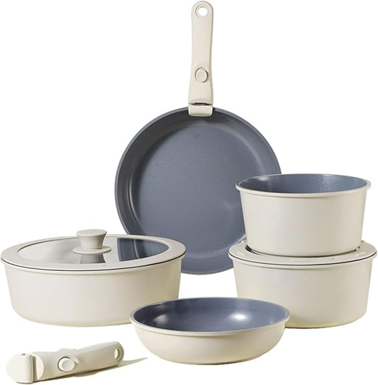 Pots and Pans Set, Nonstick Detachable Handle Cookware Set, Induction Kitchen Cookware Set with Removable Handle, Healthy Non Stick Cookware, Dishwasher ＆ Oven Safe, PFOA Free