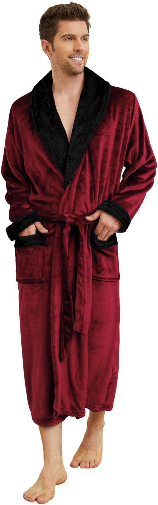 U2SKIIN Mens Fleece Robe Plush Collar Shawl Bathrobe