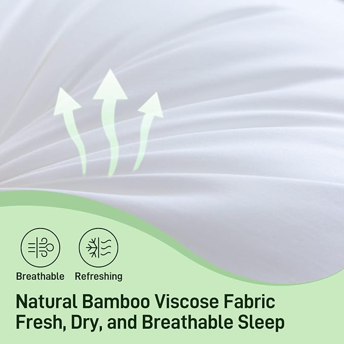 Hypoallergenic Bamboo Viscose Shell, Soft Queen/Standard Size Bed Pillows Set of 2 with Down Alternative Filling, Oeko-Tex Certified, Luxury Hotel Quality for Back, Stomach and Side Sleepers