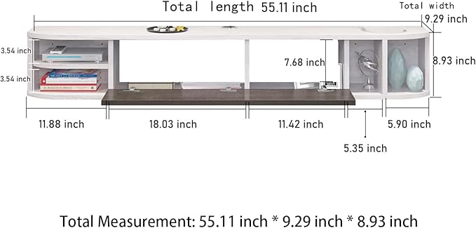 Pmnianhua Modern Floating TV Stand,55'' Under TV Shelf for 60 inch TVs,Floating TV Console,Wall Mounted TV Cabinet,Entertainment Center with Storage for Bedroom Living Room(Gray-White)