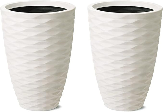 Glitzhome 2 Set 19" Outdoor Planter, Polyresin Modern Decor Large Tall Gardening Containers Flower Pots, White