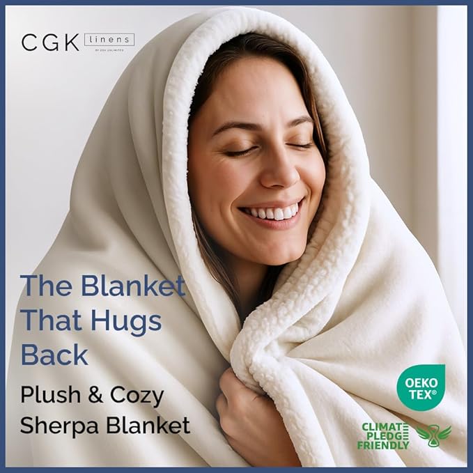 Sherpa Fleece Blanket Twin Size - Reversible Sherpa Fleece Twin Blanket - Super Soft Double Sided for Bed, Sofa, Couch - Thick, Warm, Fuzzy and Plush - Luxurious Bedding for Winter - Cream, 60" x 80"