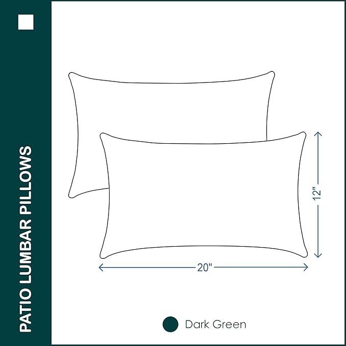 Indoor Outdoor Lumbar Pillows,Waterproof Outdoor Pillows Set of 2 for Patio Furniture,12×20 Inch,Dark Green