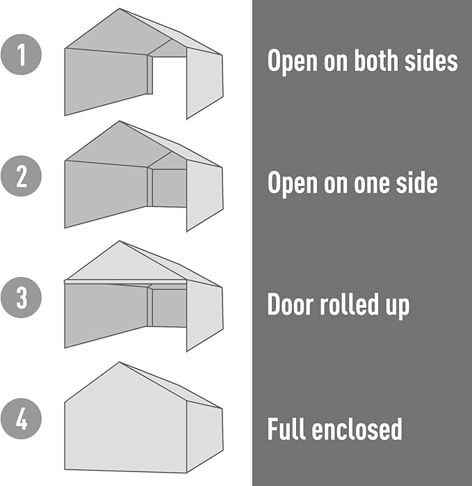 Outsunny 12' x 20' Carport Portable Garage, Heavy Duty Storage Tent, Patio Storage Shelter w/Anti-UV PE Cover and Double Zipper Doors, for Motorcycle Bike Garden Tools, Gray