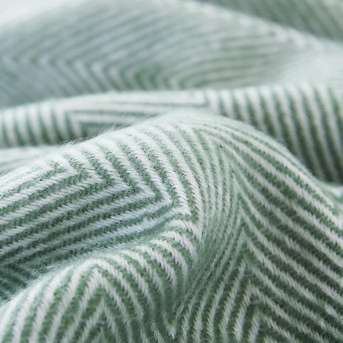 BOURINA Herringbone Tone Throw Blanket Faux Cashmere Fringe Soft Lightweight Cozy for Bed Couch Decorative Throws Blanket, Green, 50" x 60"