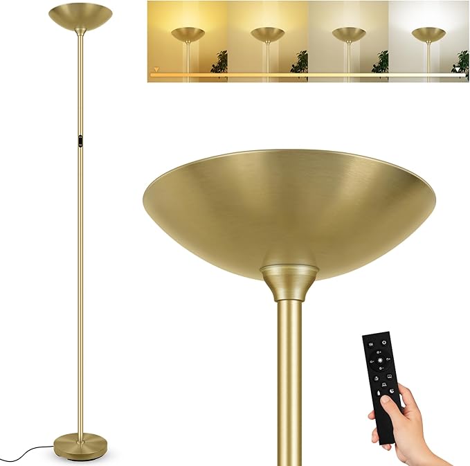 Stepless Dimmable Floor Lamp,30W 3000LM Super Bright LED Torchiere Floor Lamps with Remote & Touch Control,71 In Tall Modern Pole Standing Lamp for Living Room Bedroom Office,2700k-6500k,Golden
