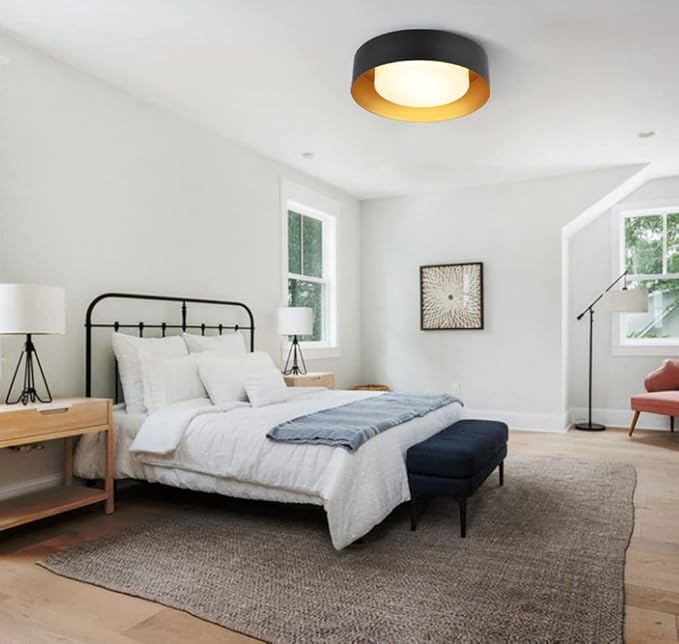 Modern Flush Mount Ceiling Light,Minimalist Close to Ceiling Lighting Fixture,Black and Gold Flush Mount Light Fixture forBedroom,Entry, Hallway,Balcony, Bathroom (16.5'')