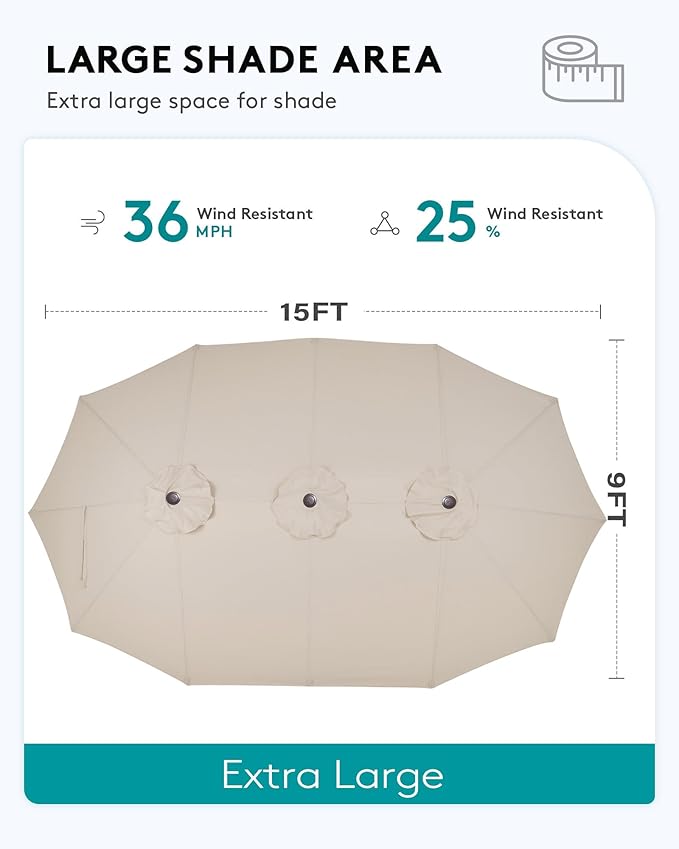 SERWALL 8-Piece Patio Dining Sets with 15FT Double Side Patio Umbrella, Outdoor HDPE Dining Furniture Set with Umbrella Hole Cut-Out Table and 6 Chairs, Coffee（Umbreall Base not Included）