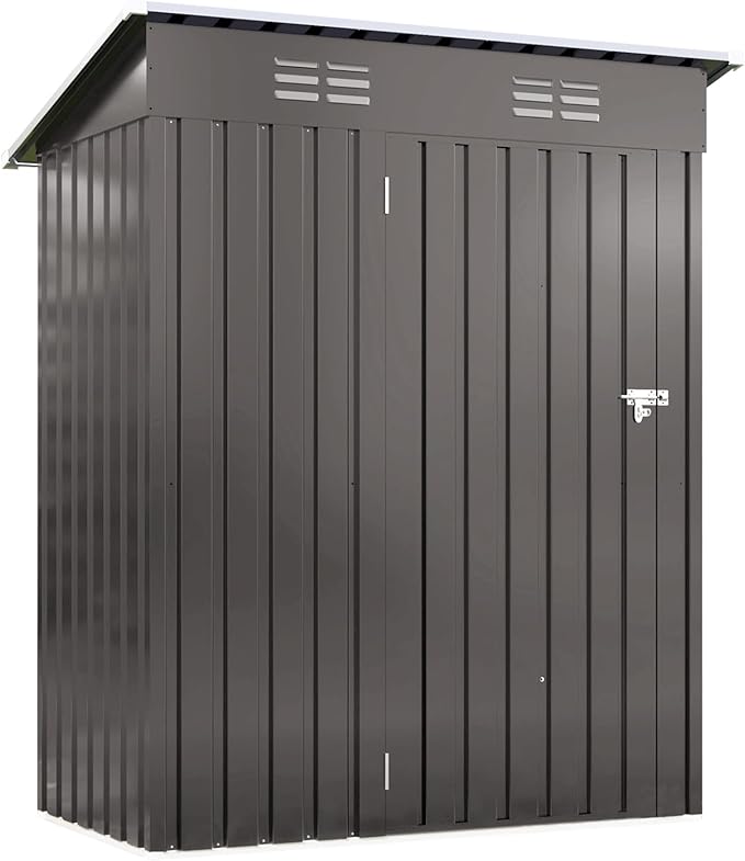 5 x 3 FT Outdoor Storage Shed, Metal Garden Tool Shed with Slooping Roof, Lockable Doors, All-Weather Bike Shed Easy to Assemble for Backyard, Patio, Lawn, Black