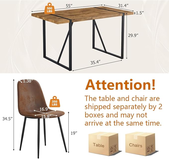 Dining Table Set for 4，Dinner Table Set for 4，55'' Kitchen Table and Suede Nap Fabic Chairs Set of 4, 5 Piece Dining Table Set for Kitchen Dining Room