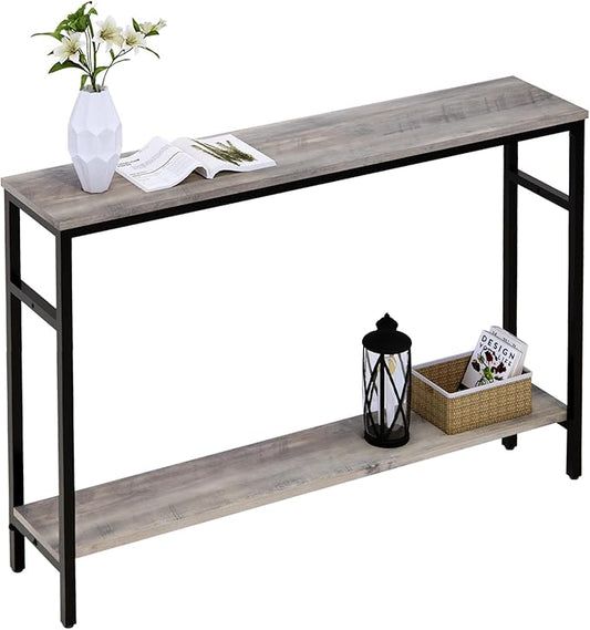 Narrow Console Table, 47 Inch Sofa Table with Adjustable Shelf, 2-Tier Long Skinny Table for Hallway, Entryway, Living Room, Foyer, Grey