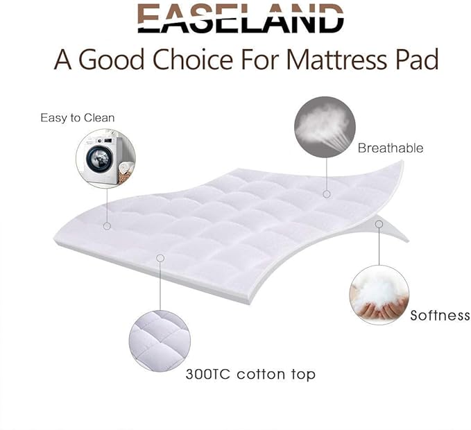 EASELAND Full Size Mattress Pad Pillow Top Mattress Cover Quilted Fitted Mattress Protector Cotton 8-21" Deep Pocket Cooling Topper (54x75 Inches, White)