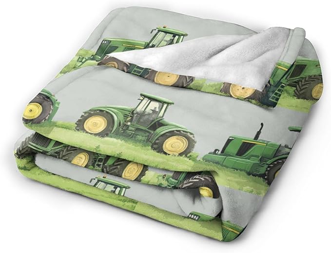 Truck Blanket Soft Cozy Green Truck Plush Throw Blanket Warm Equipment Tractor Flannel Fleece Bedding Stuff Decor Blanket Gifts for Lover Teens Kids Girls Boys Women Adults Bed Travel 40"x50"
